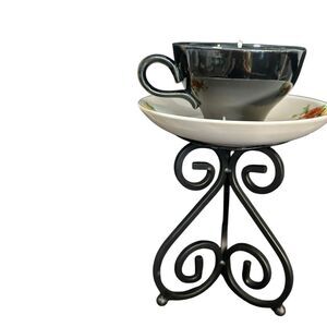 Vintage Teacup Candle Holder Black Floral‎ Decorative Stand Home Decor